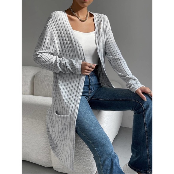 Sweaters - S soft ribbed knit sweater gray cardigan